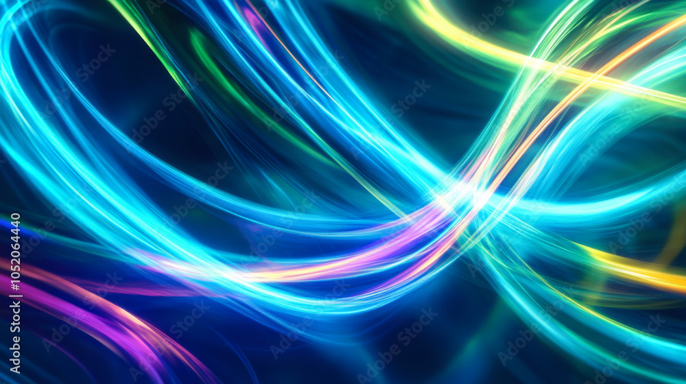 Poster colorful light waves create an ethereal atmosphere in a dark setting with vibrant hues and smooth tr