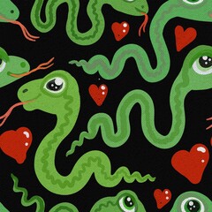 green snakes and hearts seamless abstract pattern background fabric fashion design print wrapping paper digital illustration art texture textile wallpaper colorful apparel image 