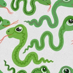 Obraz premium set of cartoon snake abstract seamless pattern background fabric fashion design allover print wrapping paper digital illustration gift wrap colorful apparel image 