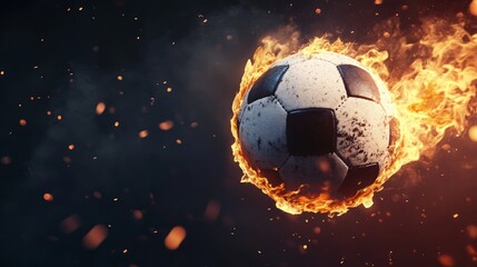 Fototapeta premium A soccer ball is engulfed in flames, symbolizing passion and excitement for the sport.