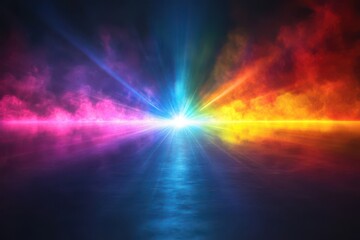 Light rays emerging from a central point, creating a colorful gradient over a dark background.