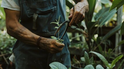 Gardener Pruning Plants with Garden Scissors - a diligent and meticulous visual. The gardener pruning plants with garden scissors creates a productive and orderly gardening scene. It showcases the car