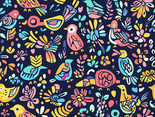 An abstract drawing of various birds in abstract design and doodle style.