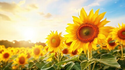 Fototapeta premium Vibrant Sunflowers Capturing the Essence of Nature Under a Bright Sky
