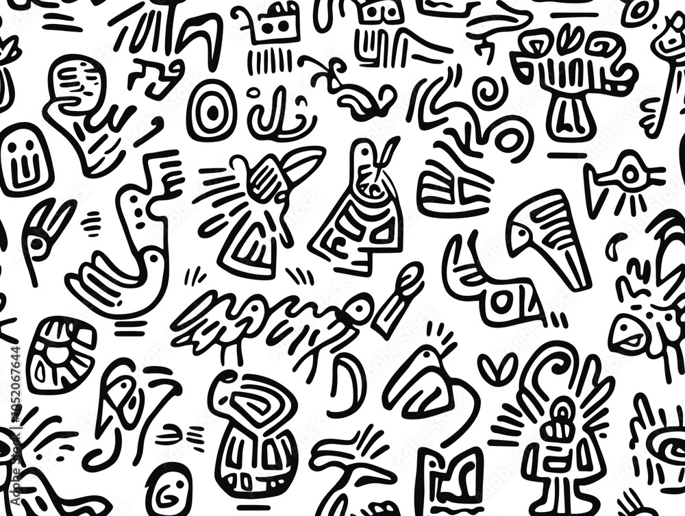 Poster an abstract drawing of various birds in abstract design and doodle style.