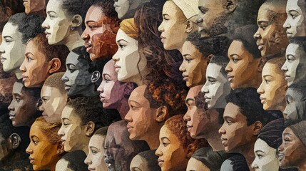 Fototapeta premium Multicultural Faces. Collage Mosaic of Diverse Ethnicities and Cultural Diversity in a Society Database