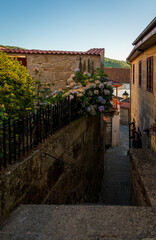 View of typical streets and houses in Allariz, Galicia. Spain.