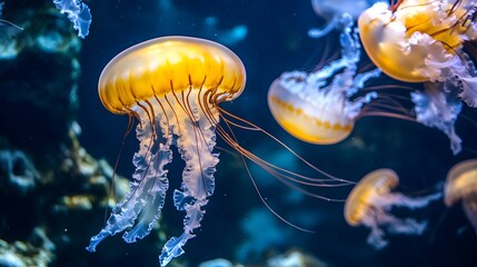 Jellyfish in ocean, vibrant colors swimming