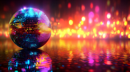 Disco Ball Reflection on Water 3d Illustration