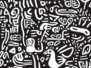 An abstract drawing of various birds in abstract design and doodle style.