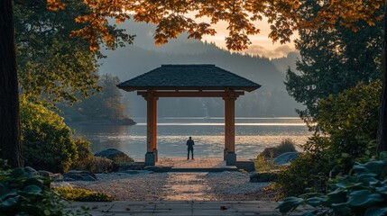 Naklejka premium Peaceful Outdoor Setting for Fitness and Wellness