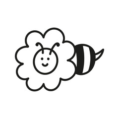 Fototapeta premium Hand drawn funny bee character inside flower. Nature insects doodle illustration