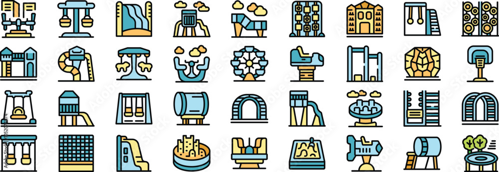 Poster playground icons depict various play structures, offering a visual representation of children's recr