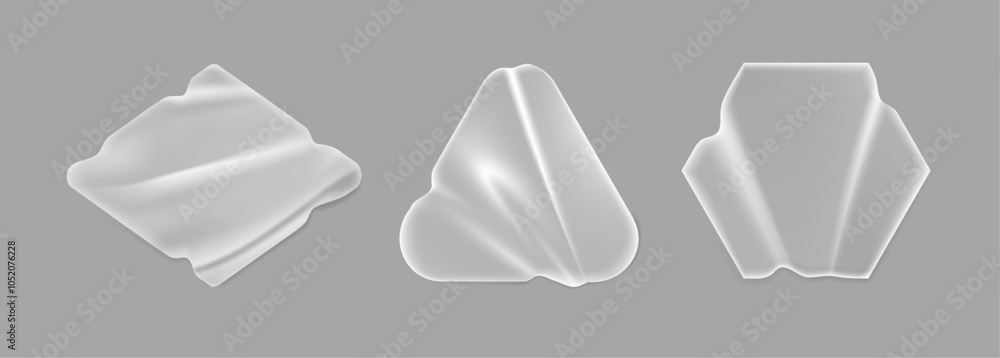 Poster adhesive stickers mockup, isolated realistic set of transparent labels. vector banners in geometric 