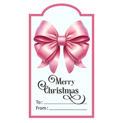 Christmas pink bow coquette. Christmas tag, label, element. Merry Christmas tag