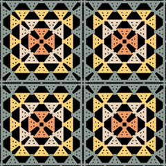 Fototapeta premium Pattern with crochet granny square with flowers wallpaper handmade decorative art design print 