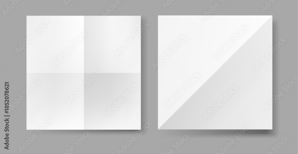 Aufkleber Sheet of paper in form of square folded diagonally and along middle lines. Vector creating intricate origami designs and shapes, cards for various occasions, pamphlets and brochures design