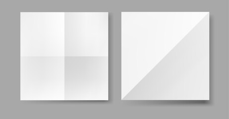 Sheet of paper in form of square folded diagonally and along middle lines. Vector creating intricate origami designs and shapes, cards for various occasions, pamphlets and brochures design