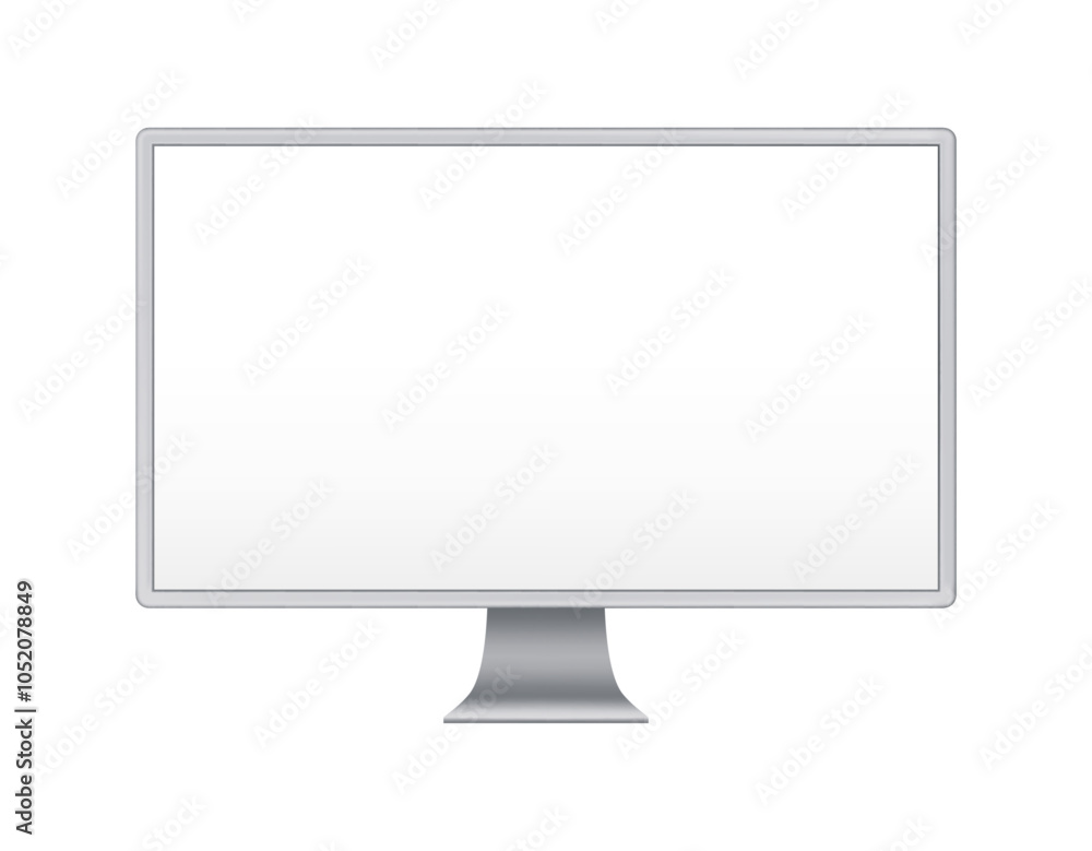 Poster personal computer empty monitor, realistic illustration. isolated device with blank screen, copy spa