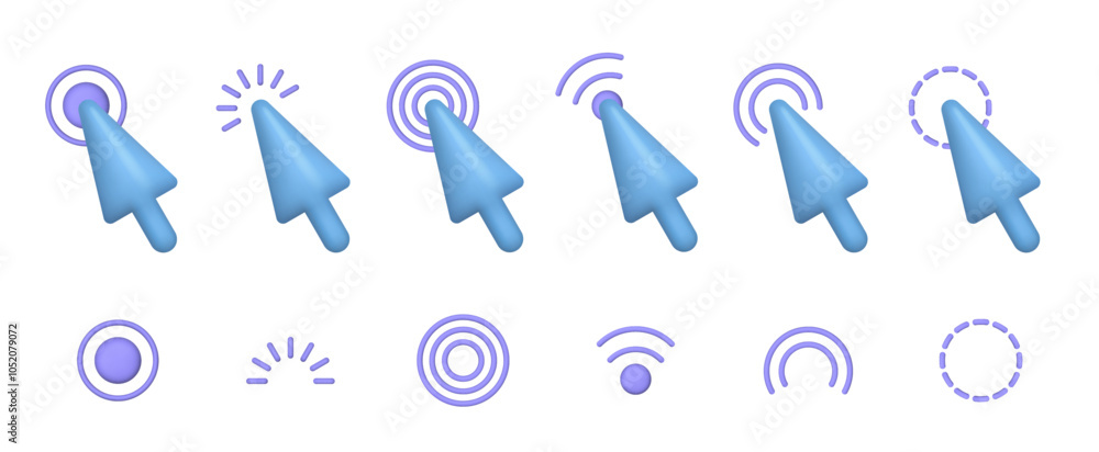 Poster Cursors and pointers clicking and interacting with website or application elements. Vector UI design and effect from motion of mouse, computer realistic icons for interface and navigation
