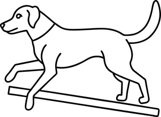 Dog agility training outline and line art illustration design. Dog care elements including dog , cup, agility stuff. Dog care and traning logo vector.
