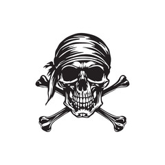 A silhouette of a pirate skull with crossbones, vector illustration.