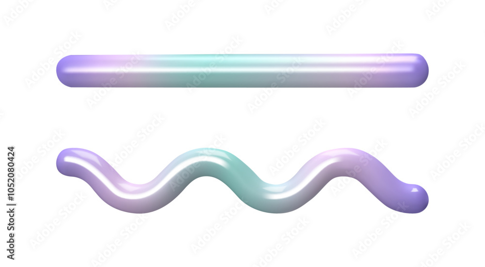 Poster waves and straight horizontal line with metallic rainbow shining. vector holographic gradient shapes