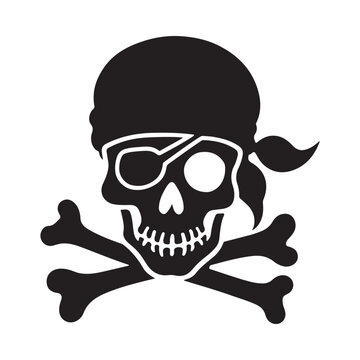 recommend clip art: A silhouette of a pirate skull with crossbones, vector illustration.