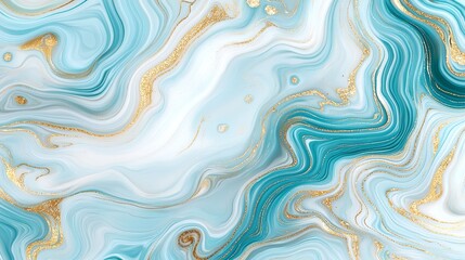 Obraz premium Elegant swirls of turquoise and gold a captivating abstract design that evokes serenity and luxury in any space