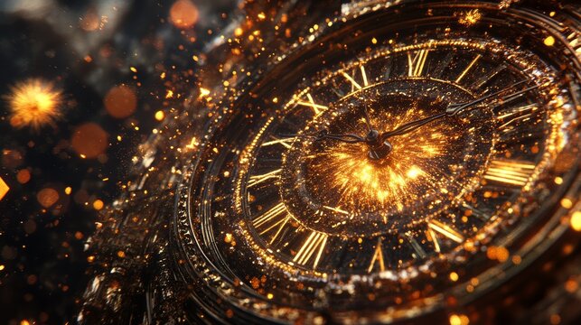 Futuristic countdown clock showcasing renewable energy during New Year's celebrations with digital fireworks displayed