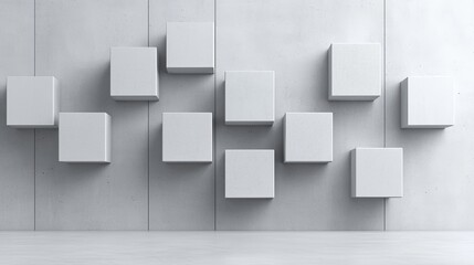 Fototapeta na wymiar Modern minimalist display a striking arrangement of white cubes against a concrete wall perfect for contemporary art and design inspiration