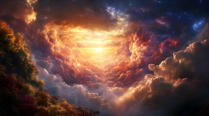 Golden Clouds and Stars Illustration