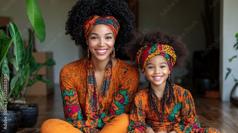 Aufkleber bipoc family taking a break from unpacking and sitting on the floor smiling stock photo with side co