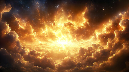 Golden Clouds and Stars Illustration