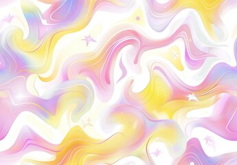 Obraz premium Dreamy Seamless Pattern of Swirling Waves in Rainbow Colors and Stars
