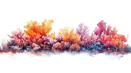 Colorful coral reef, white isolate background