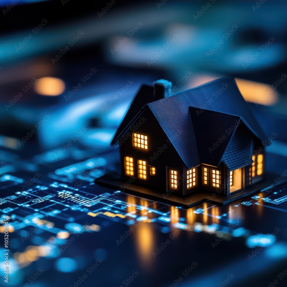 Poster exploring the intersection of home and technology a digital representation of smart living spaces in