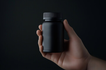 Black Plastic Bottle Mockup in Hand