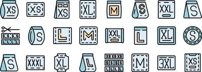 Clothes sizes, represented by letters and numbers, showing extra small, small, medium, large and extra large dimensions for dressmaking