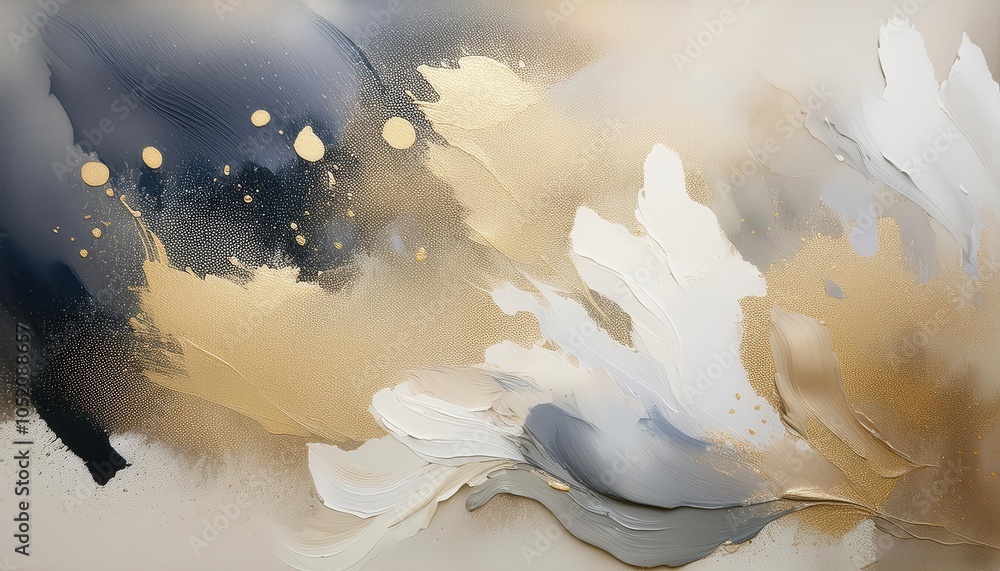 Poster Dreamy Abstract Background with Soft Feathery Textures, Golden Highlights, and Cloud Like Swirls in Neutral Tones. Perfect for Luxurious, Minimalist Design Projects and Elegant Website Headers