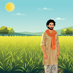 Indian Farmer standing in crops