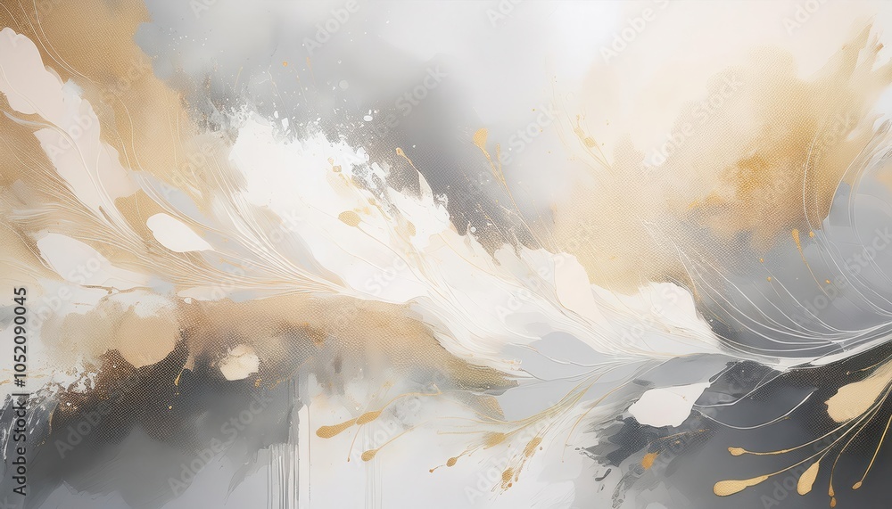 Poster dreamy abstract background with soft feathery textures, golden highlights, and cloud like swirls in 