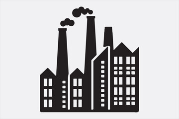 A black silhouette of a factory  with two tall smokestacks.