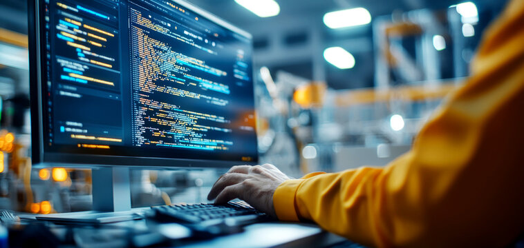 Automation system running with precise syntax, improving workflow, Code on screen, process automation