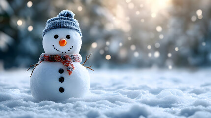 Fototapeta premium Smiling Snowman in Winter Wonderland Illustration