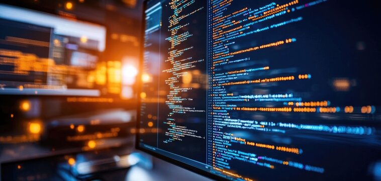Syntax highlighting for automation logic visible on screen, Code on screen, automation systems