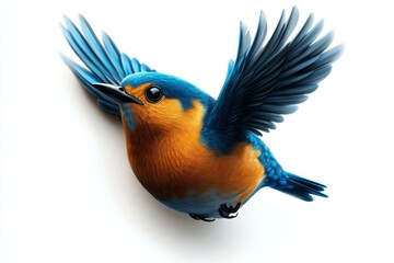 Fototapeta premium a 2D cartoon illustration of a bluebird flying through the sky sunny day white background