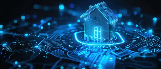 Naklejka premium A digital hologram of a house surrounded by a shield futuristic