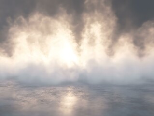 Fototapeta premium Soft diffused light on a grey background with thick white fog