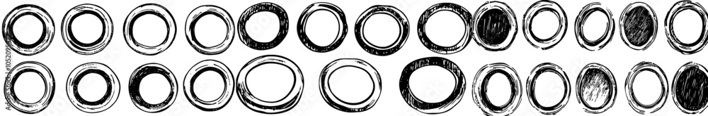 Poster the hand drawn circle line sketch set represents a modern design element for the message note mark. 